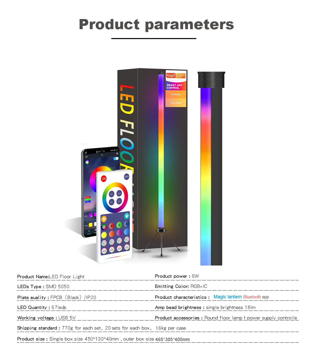 Smart APP RC Control LED RGB Floor Lamp with Music Sync